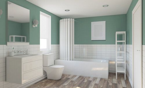 Bathroom painting. Newly painted bathroom with tub.