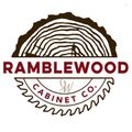 Logo for Ramblewood Cabinet Co., featuring a wood slice and a saw blade around text.