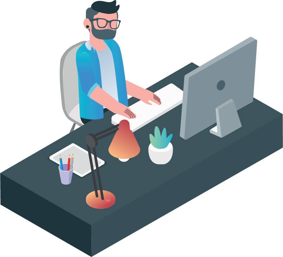 man at desk animation