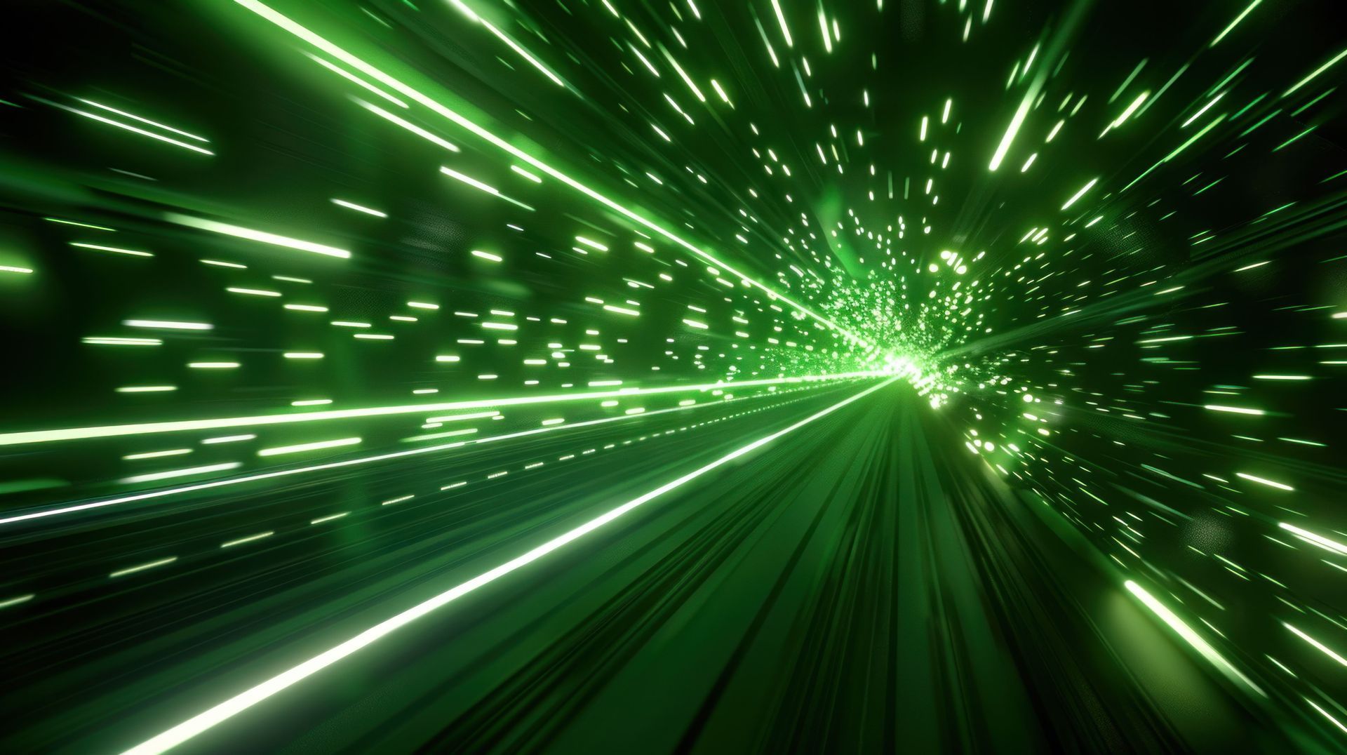 A green tunnel with lots of lights coming out of it.