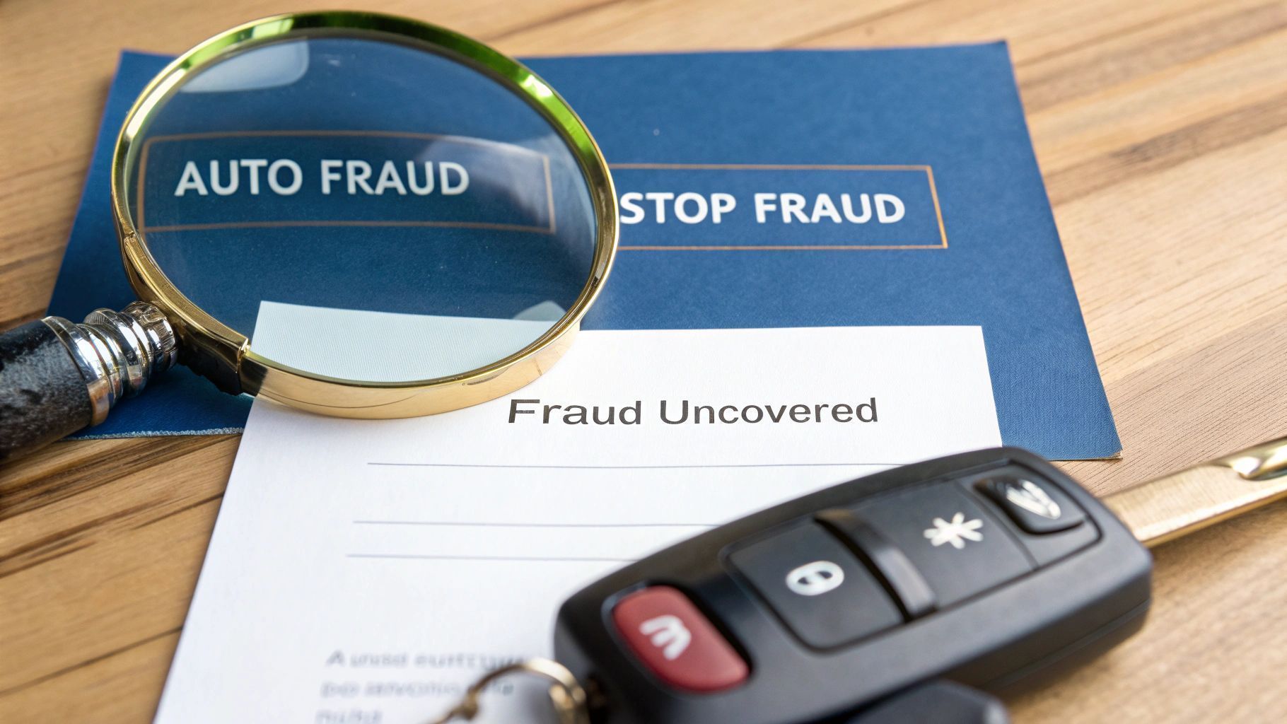 Magnifying glass over documents titled 