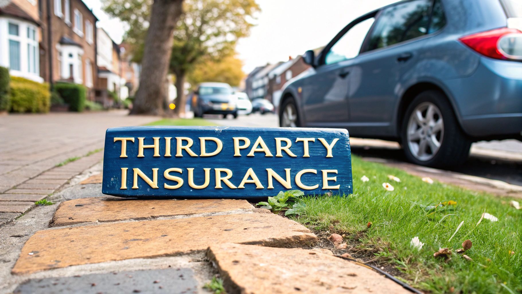Sign on pavement reads 