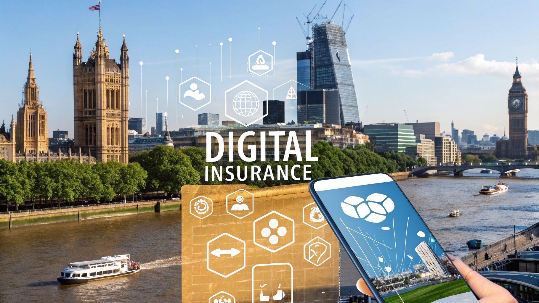 digital insurance on London skyline