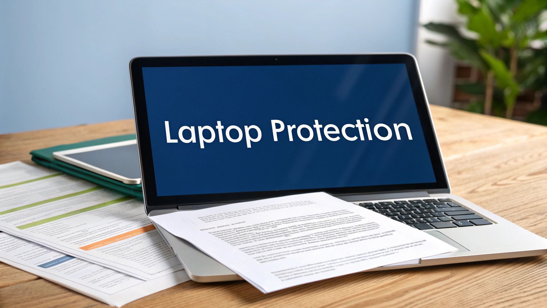 Laptop on a desk with the words 