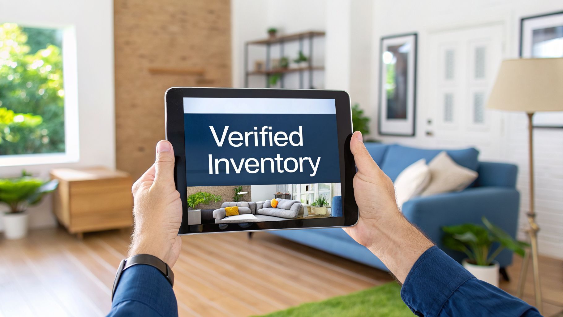 Person holds tablet displaying 