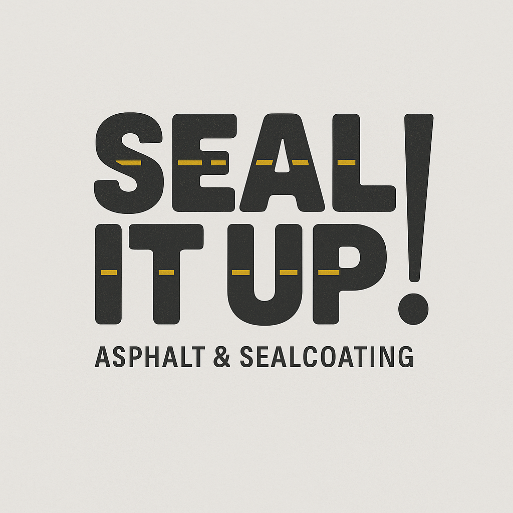 "Seal It Up!" asphalt and sealcoating text logo