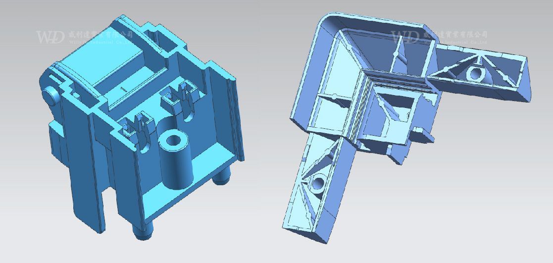藍色物體的 3D 模型顯示在白色背景上。