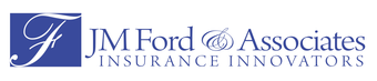 Logo for JM Ford & Associates, Insurance Innovators, blue and white.