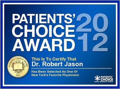 Patients' Choice Award for Dr. Robert Jason, 2012, certifying him as a New York favorite physician.