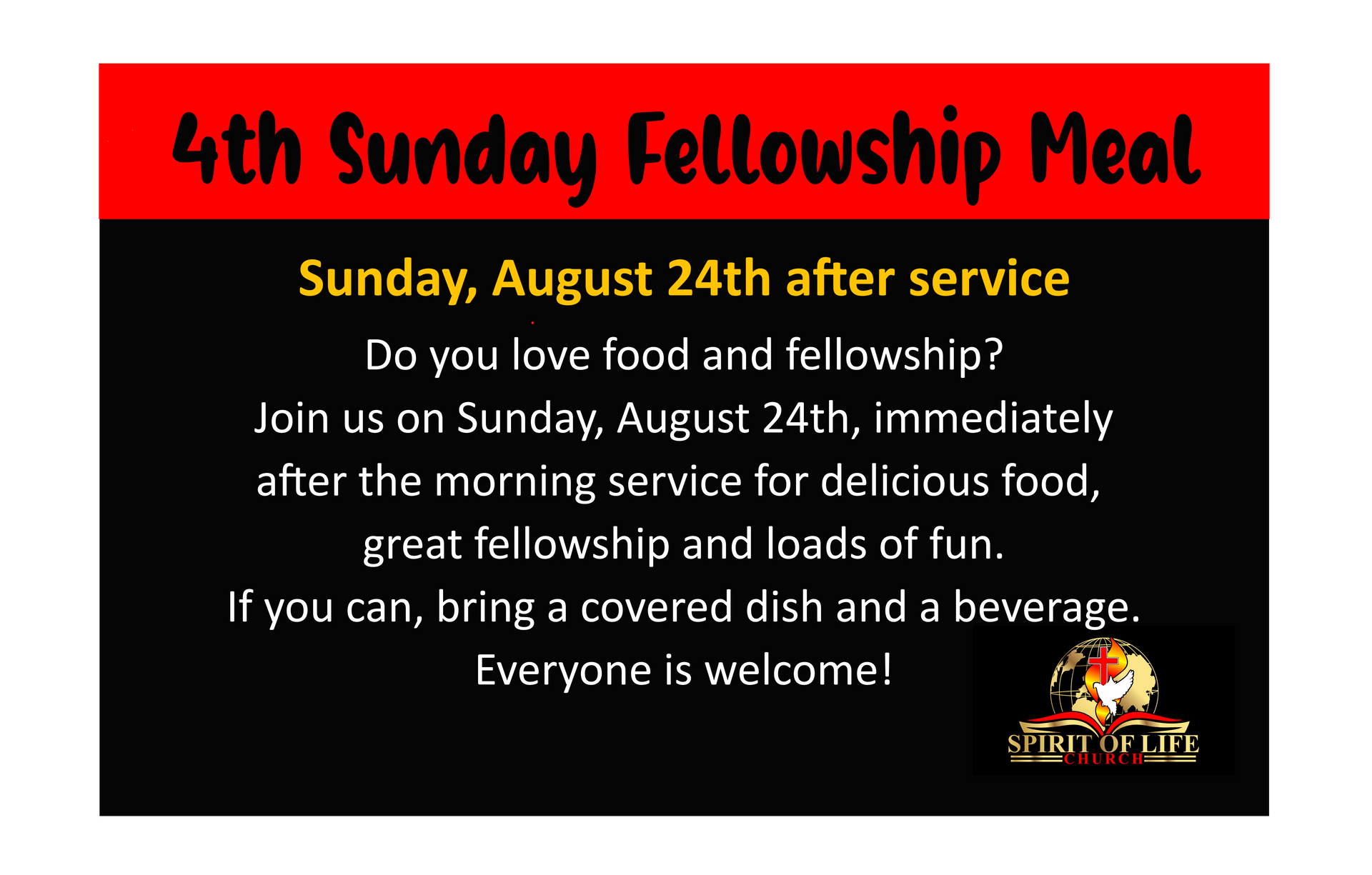 4th Sunday Fellowship Meal in August