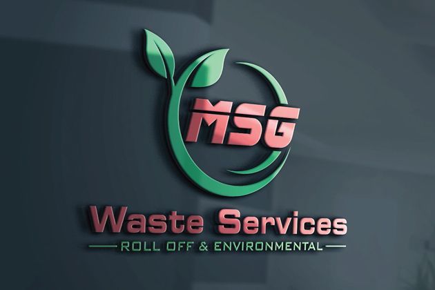 A logo for waste services is on a glass wall.