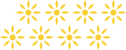 A row of yellow suns on a white background.