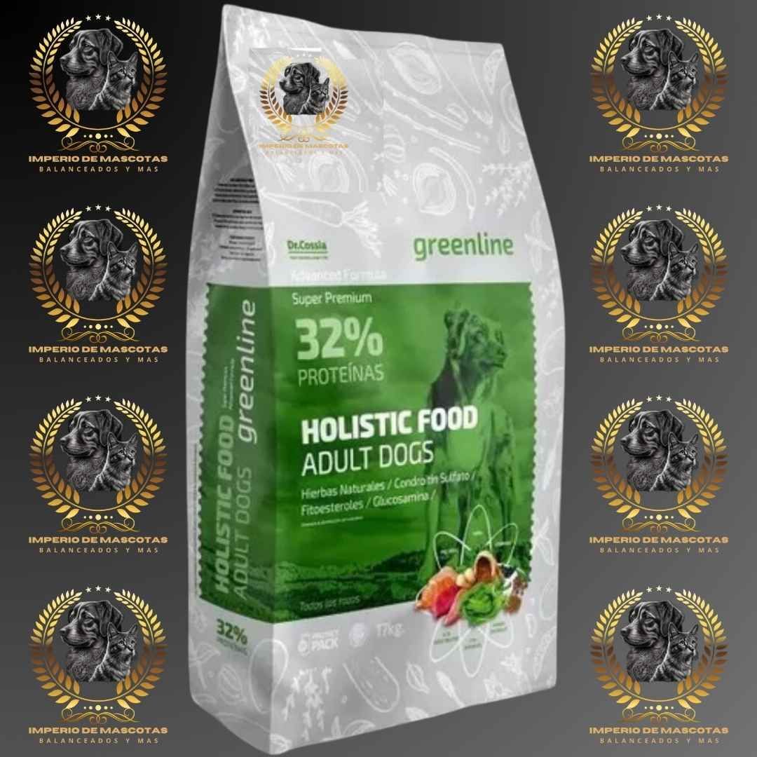 Bolsa de Alimento Holístico Greenline para perros adultos, con 32% de proteínas.