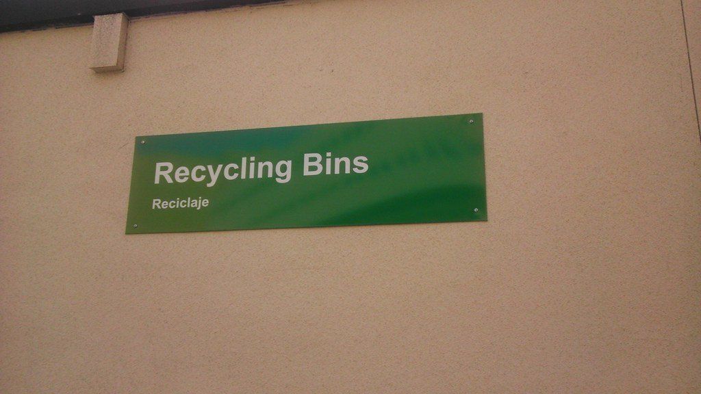 recycling bins sign