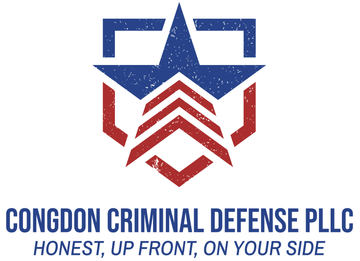 The logo for congdon criminal defense llc is red , white and blue.