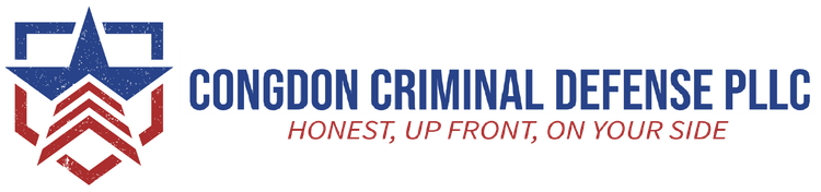 A logo for congdon criminal defense llc with a star and arrows
