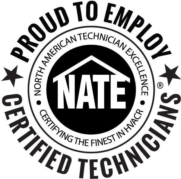 NATE certified technicians logo in black and white with circular seal and bold text
