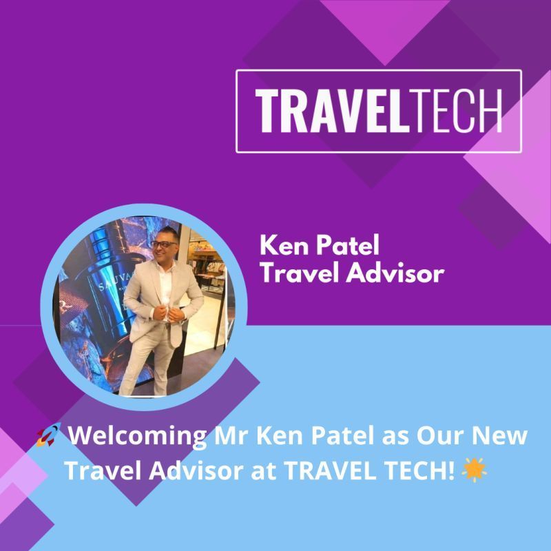 A travel tech ad with a picture of ken patel