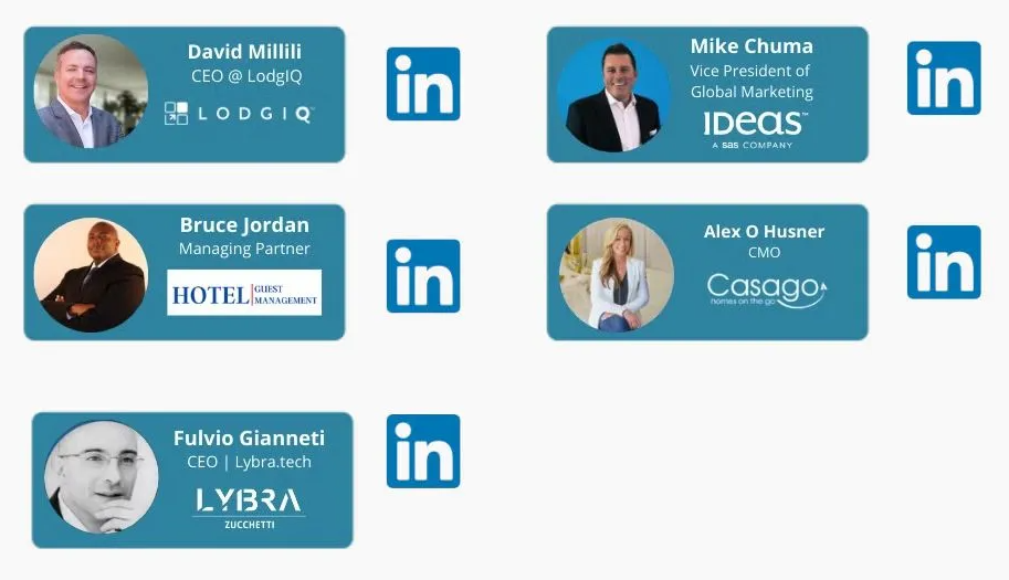 Uma colagem de logotipos do LinkedIn com a foto de um homem e uma mulher