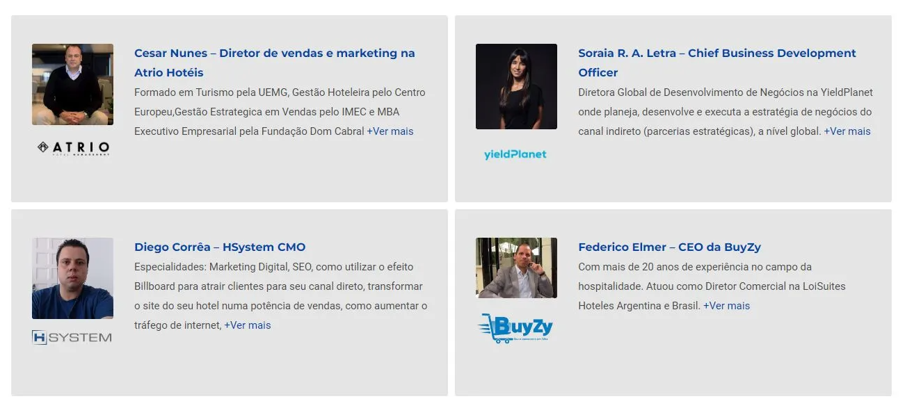 Uma captura de tela de um site com quatro imagens de pessoas.