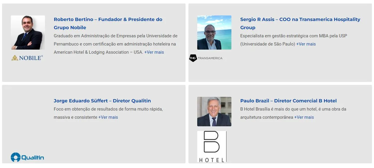 Uma captura de tela de um site com quatro imagens de pessoas