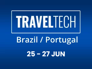 Uma placa azul que diz traveltech brasil portugal