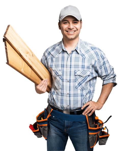 Construction contractor holding wood