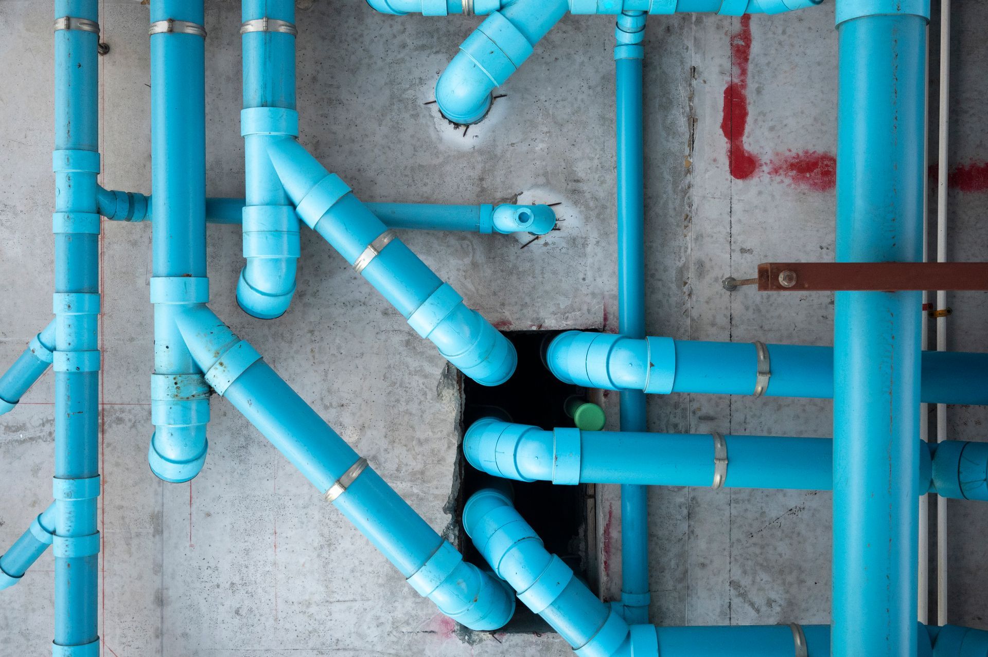 A bunch of blue pipes are connected to each other