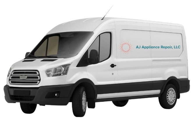 A white van with the word appliance repair written on the side