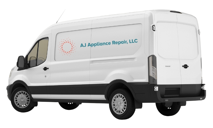 A white van with aj appliance repair llc written on the side