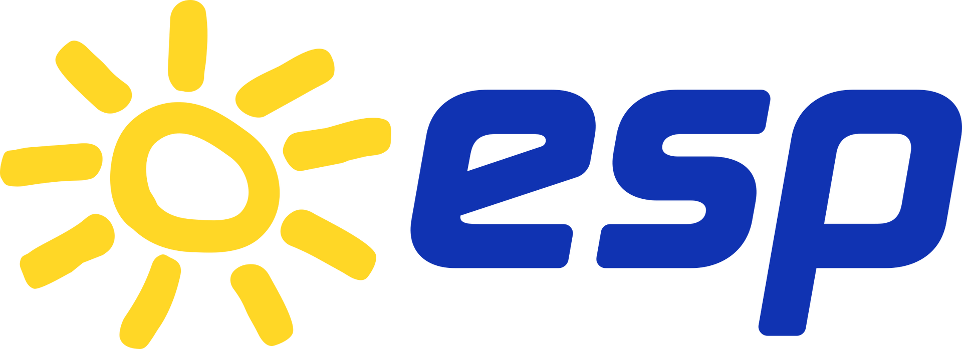 Icona del sole giallo accanto al logo blu 