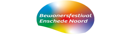 Een kleurrijke cirkel met de tekst bewonersfestival enschede noord erop