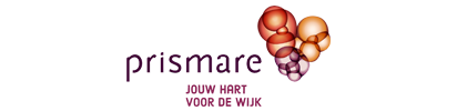 Een prismare-logo met ballonnen in de vorm van een hart