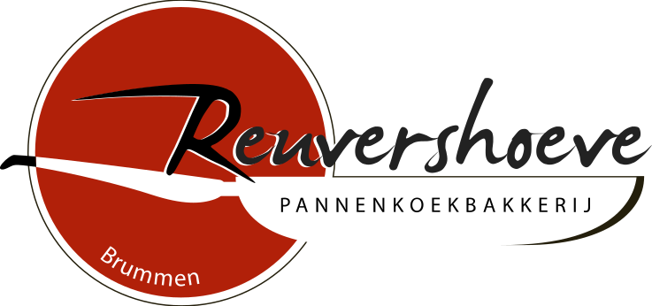 Logo for Reuvershoeve Pannenkoekbakkerij (pancake bakery), featuring red circle, stylized text, and 