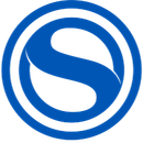Blue circular logo with a stylized white and blue āSā in the center