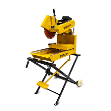 A Yellow And Black Brick Saw On A Stand — Red Shed Hire In Wauchope, NSW