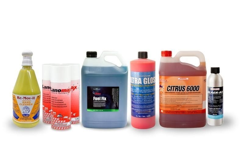 A Group Of Bottles Of Cleaning Supplies Are Lined Up — Red Shed Hire In Wauchope, NSW