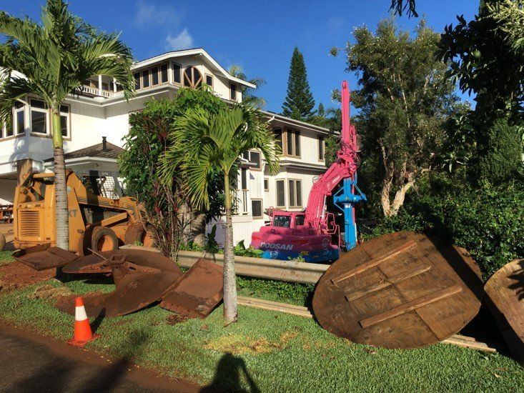 septic tank parts lying in garden
