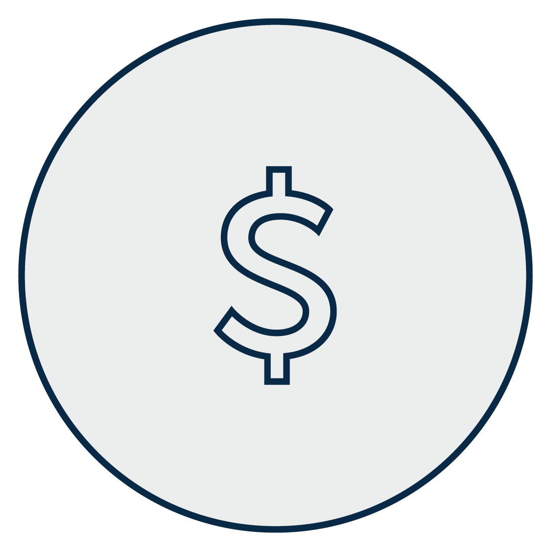 A gray circle icon containing a thin, dark blue outline of a cloud with an upward-pointing arrow, labeled 