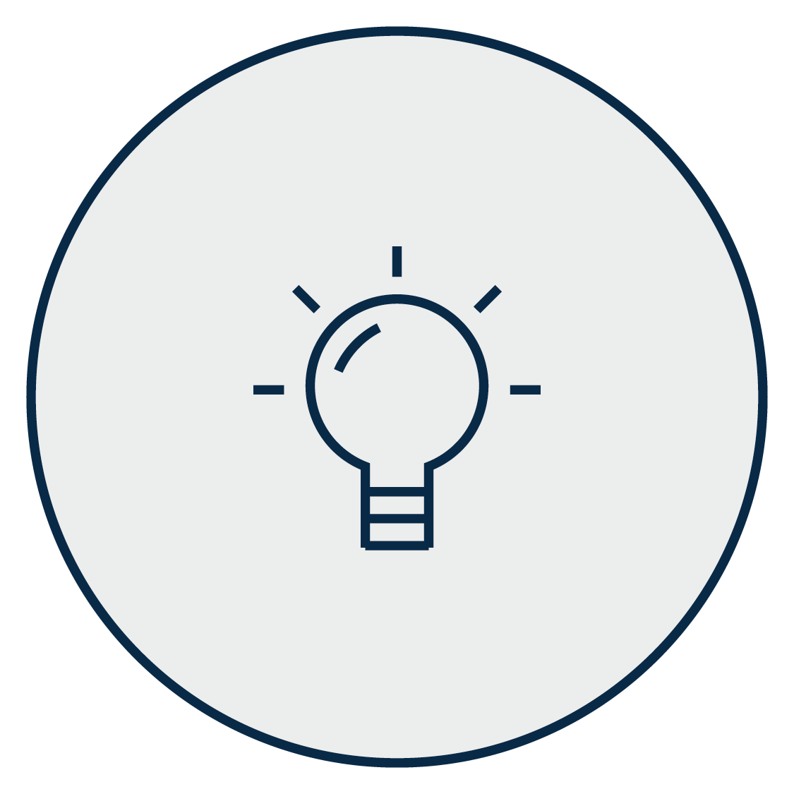 A light grey circle with a dark blue outline containing a dollar sign icon above the text 