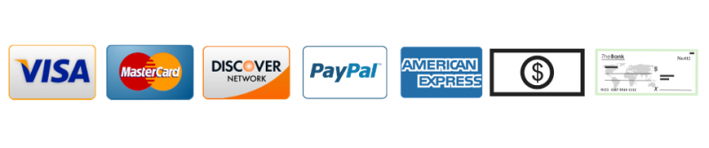 Accepted payment methods: Visa, Mastercard, Discover, PayPal, American Express, cash, and check.