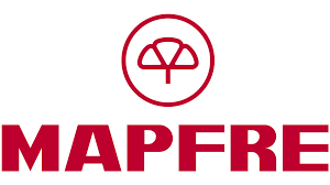 Red logo featuring a stylized ginkgo leaf symbol inside a circle above the word MAPFRE in bold, uppercase letters.