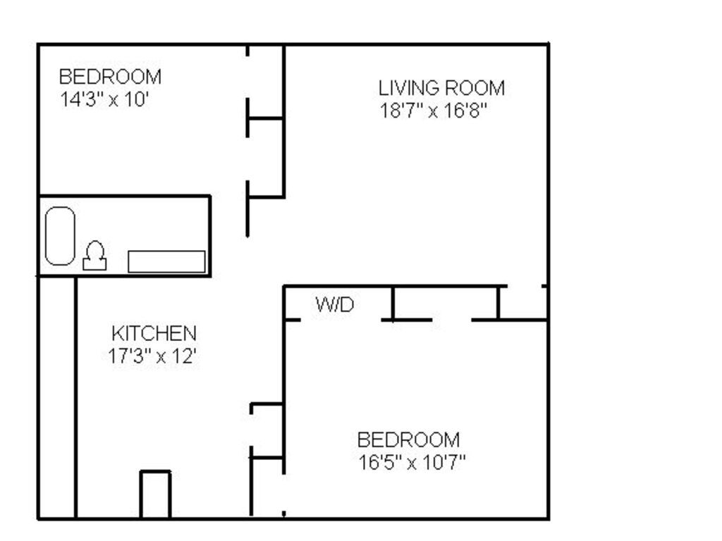Floor Plan: 2 Bed · 1 Bath · 800 SQ. FT