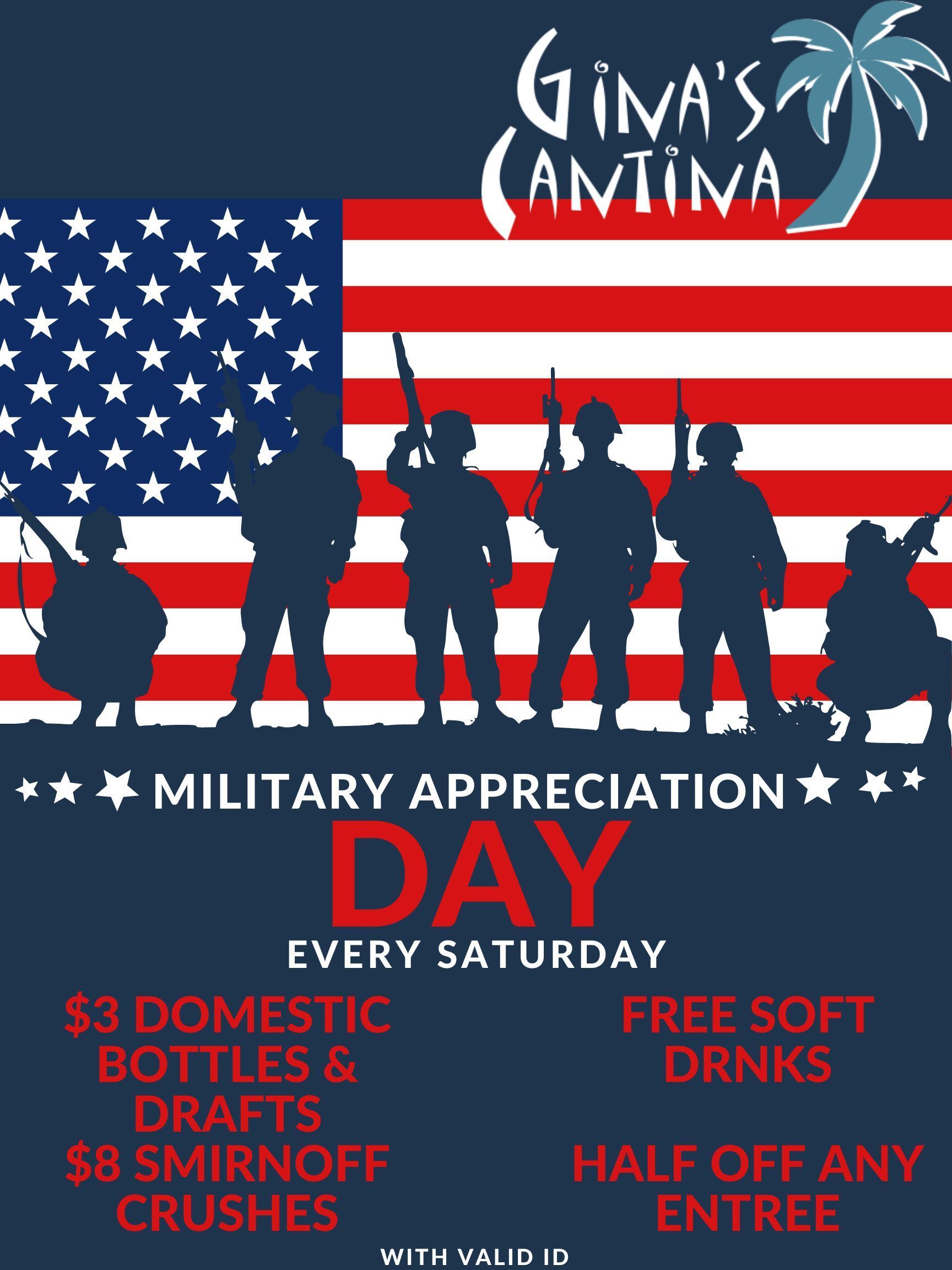 military appreciation day flier with American flag and solder icons