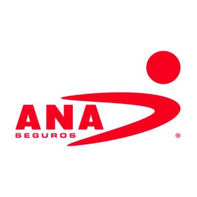 Logotipo de ANA Seguros en rojo: figura de persona de color rojo con cabeza circular y brazos curvados; 