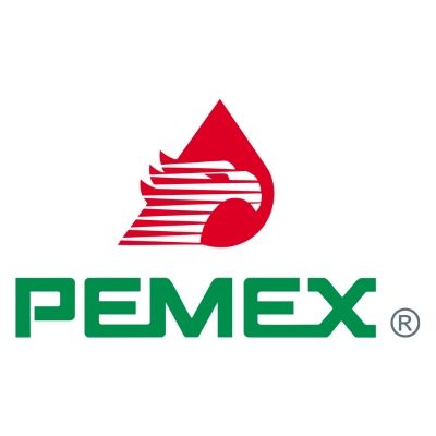 Logotipo de PEMEX: Una figura roja con forma de pájaro sobre el texto 