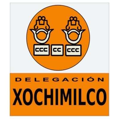 Circulo naranja con dos figuras estilizadas, la palabra 