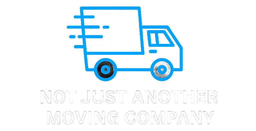 Blue moving truck with motion lines, logo for