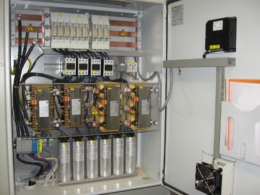 A photo of a capcitor bank for power factor correction
