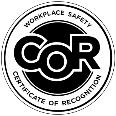 A black and white logo for a workplace safety certificate of recognition.